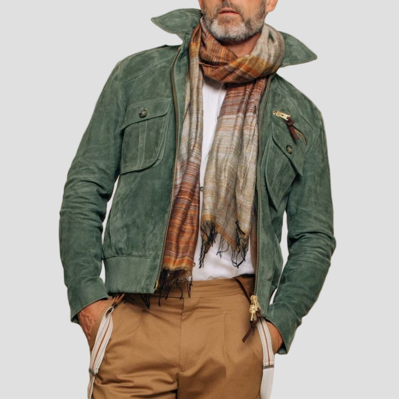 Noah | Retro Lapel Zipper Breast Pocket Suede Jacket