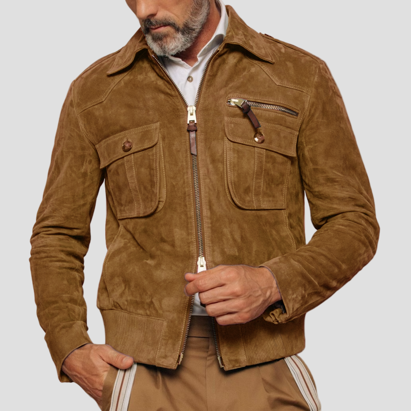 Noah | Retro Lapel Zipper Breast Pocket Suede Jacket