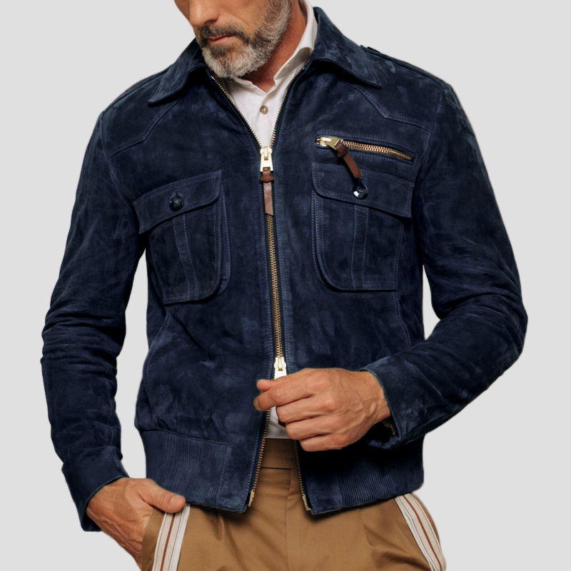 Noah | Retro Lapel Zipper Breast Pocket Suede Jacket