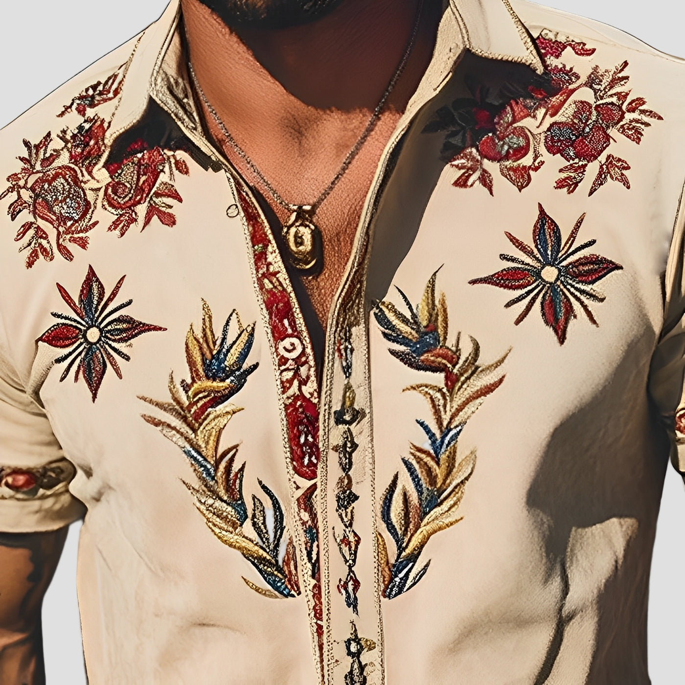 Byron | Retro Suede Embroidered Short Sleeve Shirt