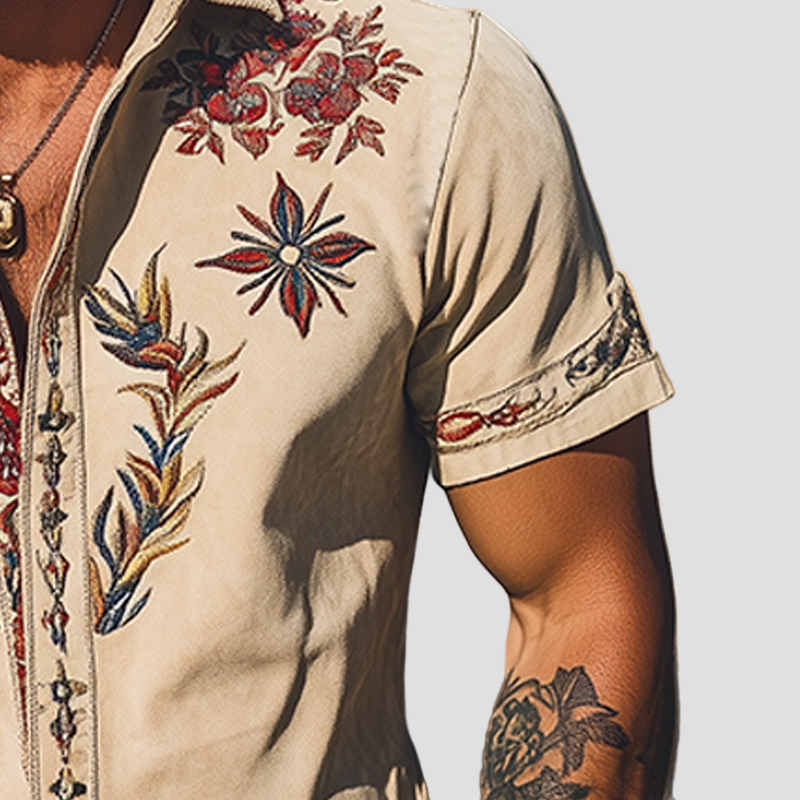 Byron | Retro Suede Embroidered Short Sleeve Shirt