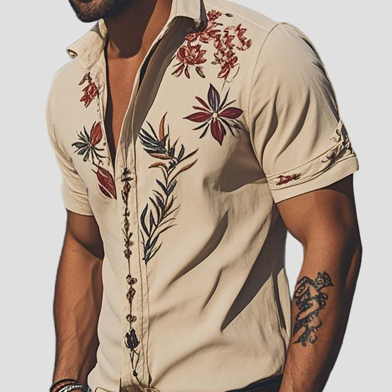 Byron | Retro Suede Embroidered Short Sleeve Shirt