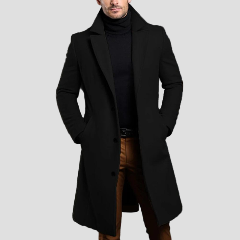 Declan | Classic Long Overcoat with Lapel for Men