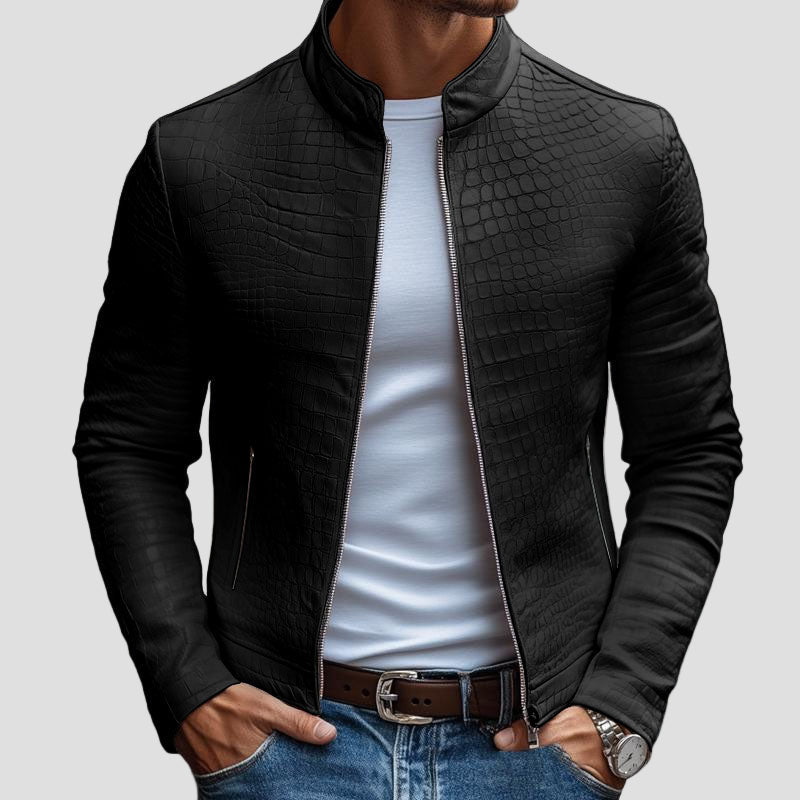 Liam | Stand Collar Slim Fit Leather Jacket