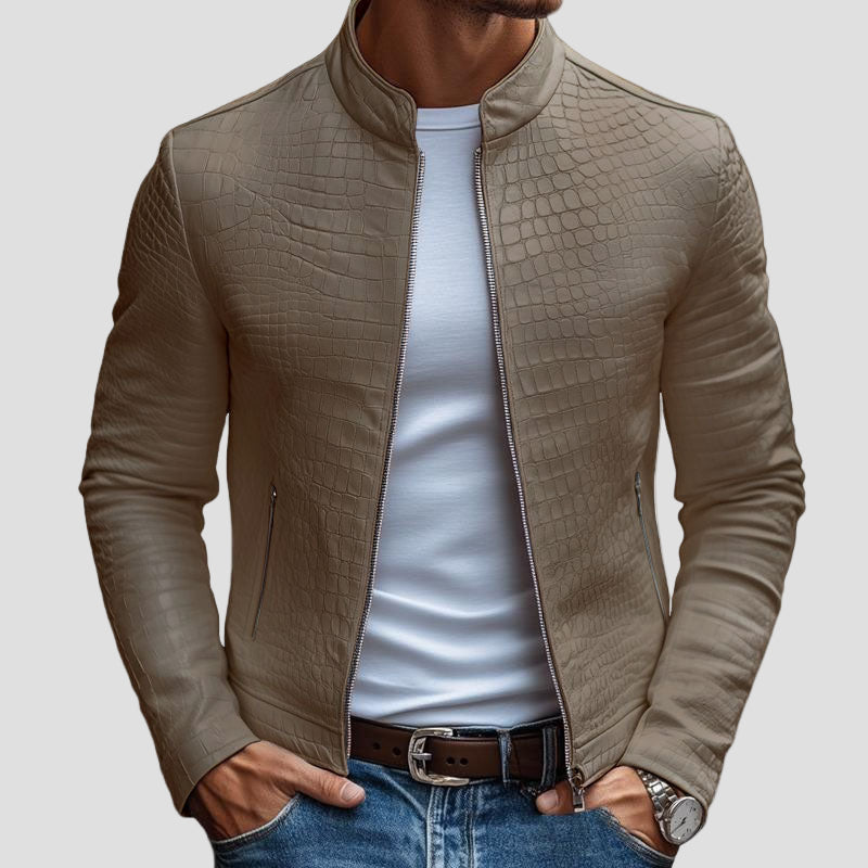 Liam | Stand Collar Slim Fit Leather Jacket
