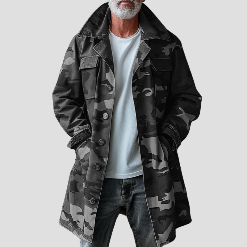 Logan | Camouflage Lapel Breast Pocket Cargo Trench Coat