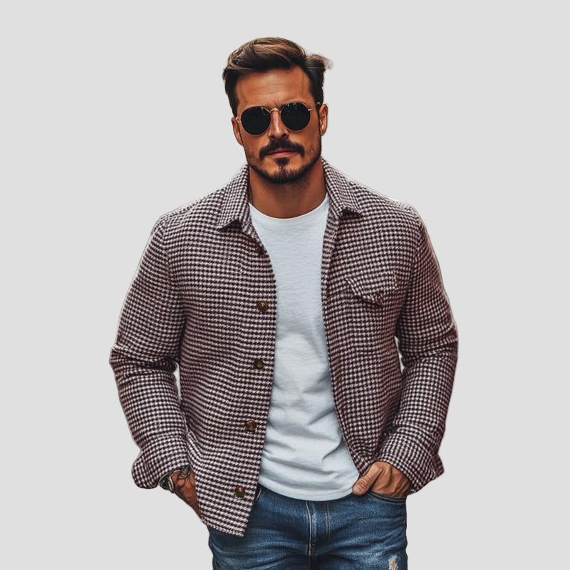 Henry | Vintage Houndstooth Lapel Single-Breasted Shirt Jacket