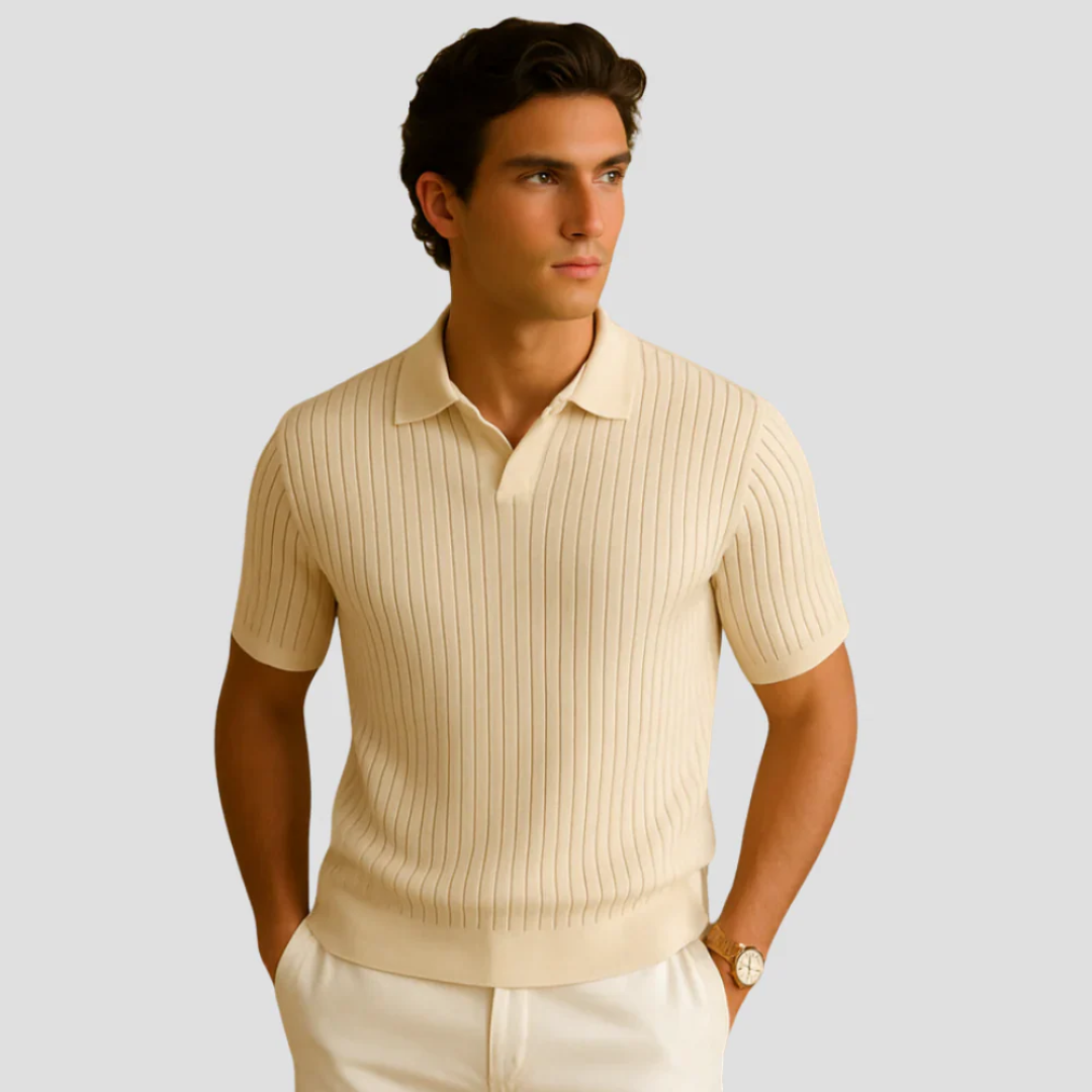Textured Knit Collared Polo