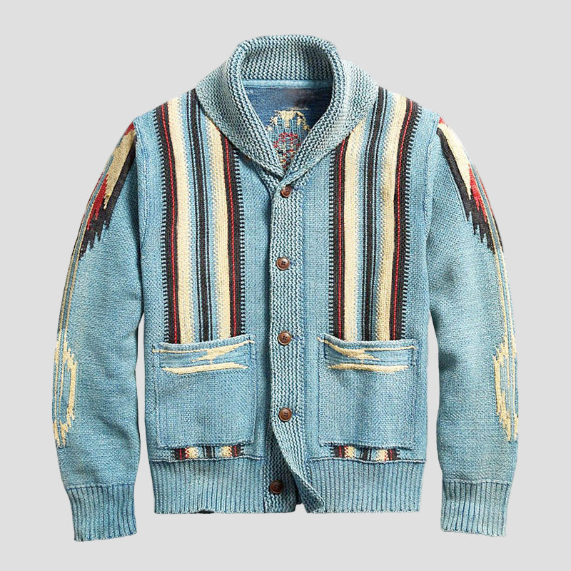 Noah | Vintage Jacquard Lapel Knit Cardigan