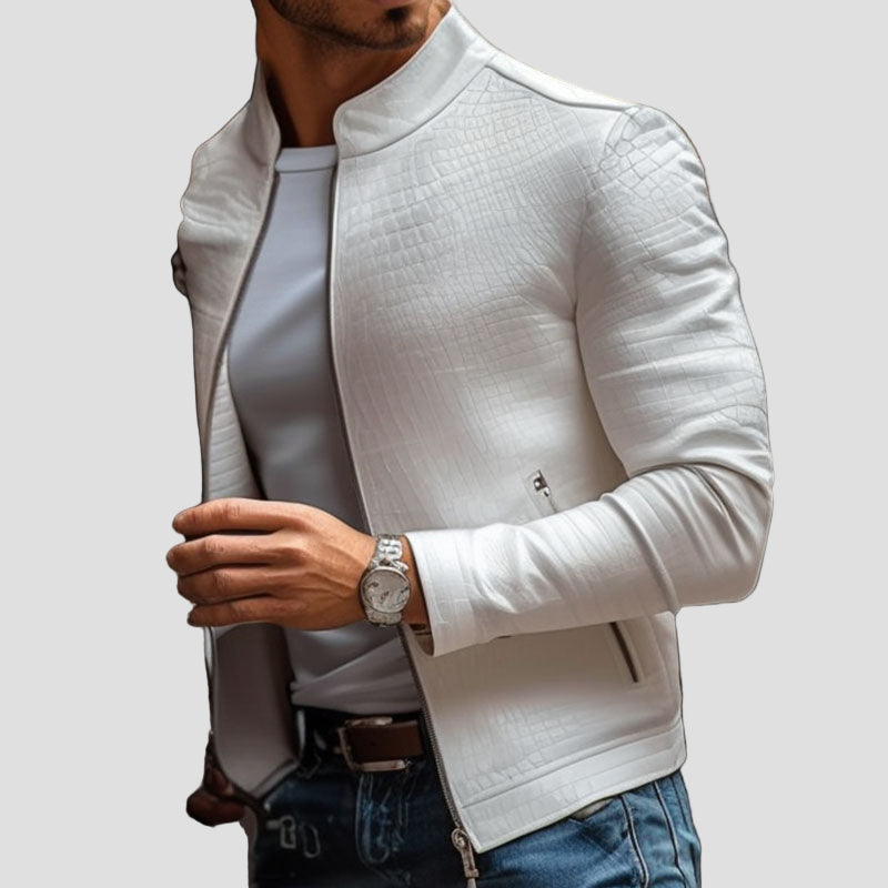 Liam | Stand Collar Slim Fit Leather Jacket