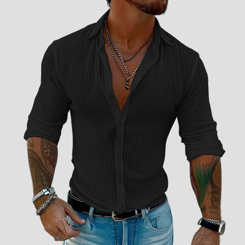 Striped Lapel Long Sleeve Shirt