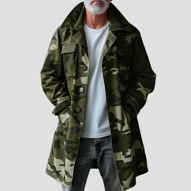 Logan | Camouflage Lapel Breast Pocket Cargo Trench Coat