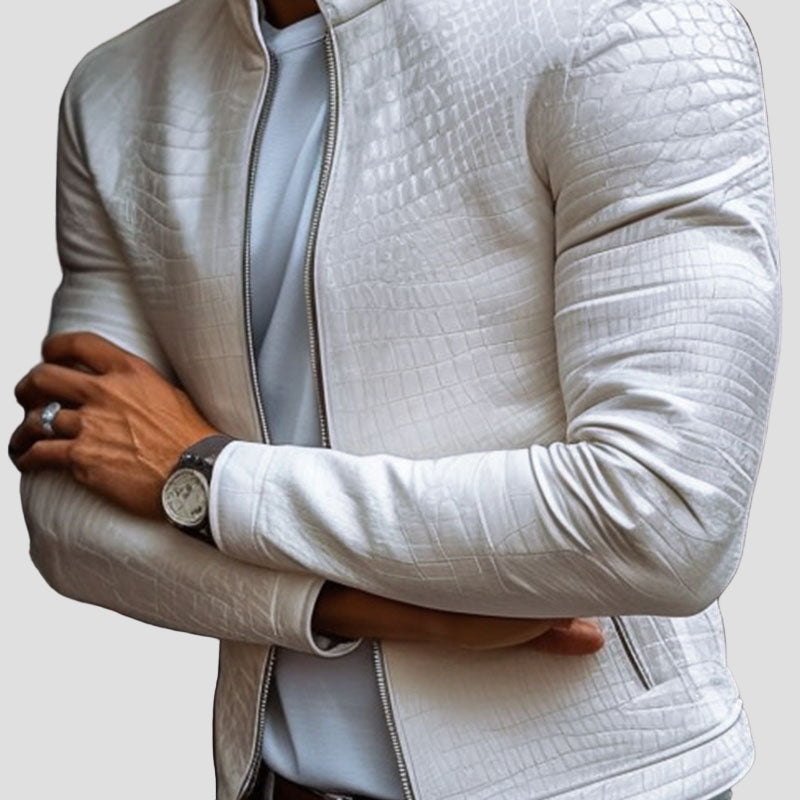 Liam | Stand Collar Slim Fit Leather Jacket