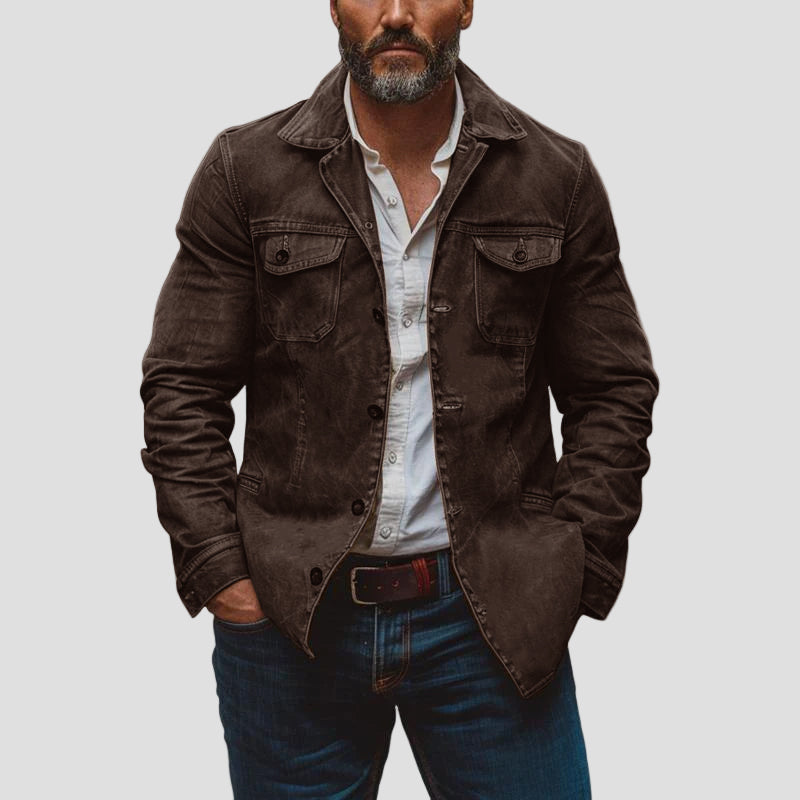 Caleb | Vintage Heavy Washed Leather Lapel Multi-Pocket Work Jacket