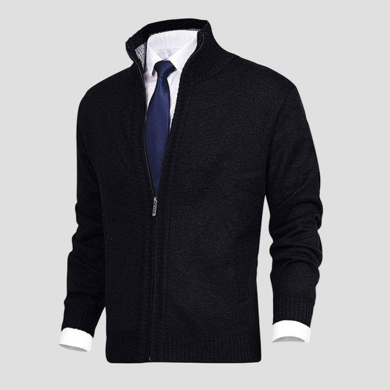 James | Solid Stand Collar Knit Cardigan
