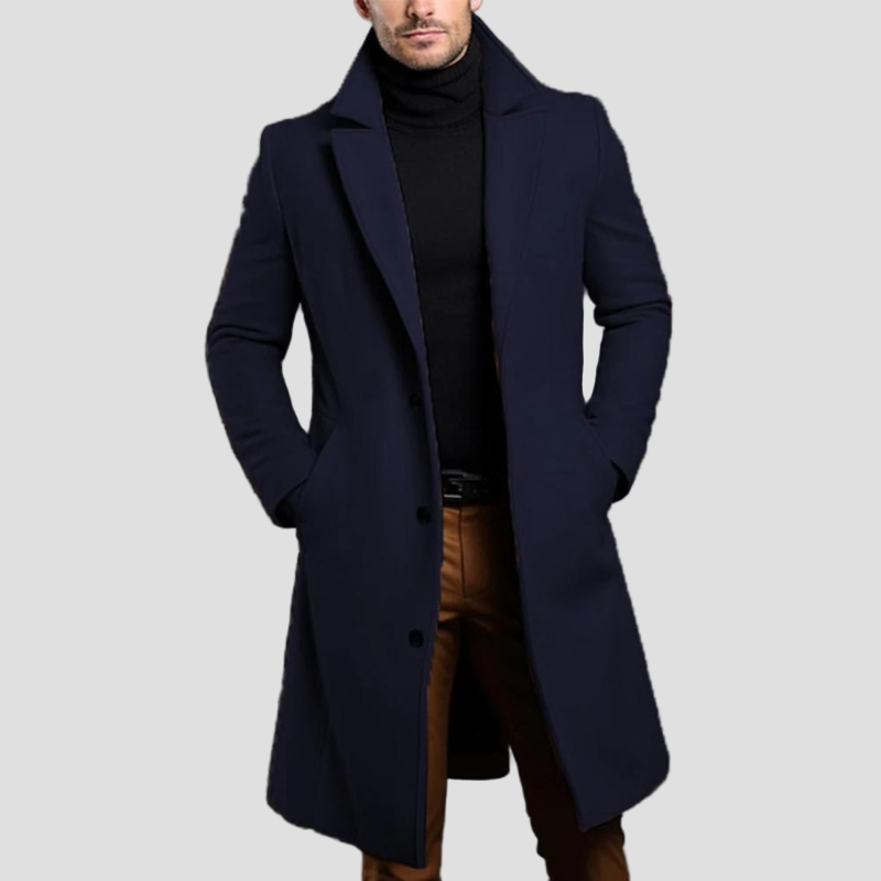 Declan | Classic Long Overcoat with Lapel for Men