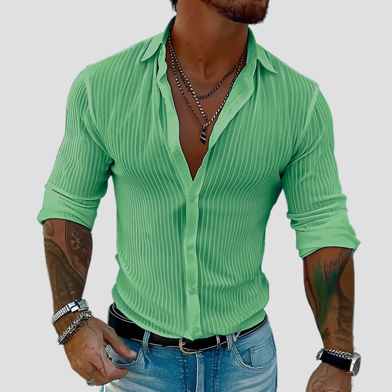 Striped Lapel Long Sleeve Shirt