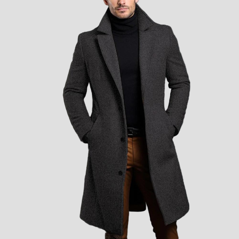 Declan | Classic Long Overcoat with Lapel for Men