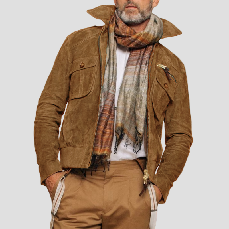 Noah | Retro Lapel Zipper Breast Pocket Suede Jacket