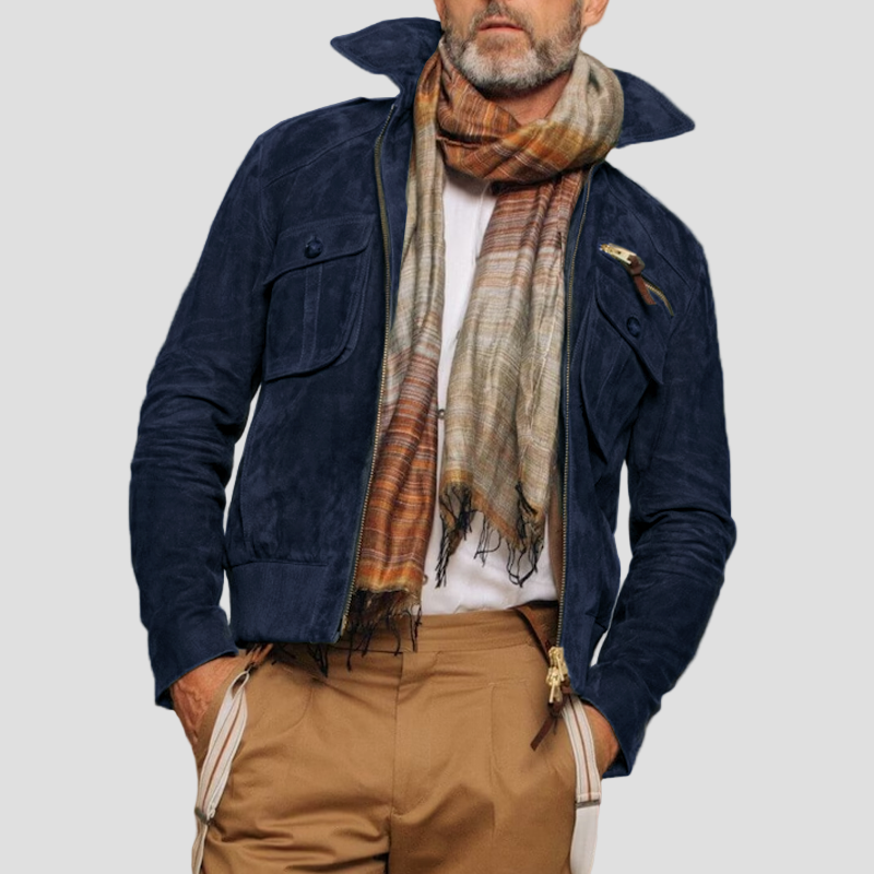 Noah | Retro Lapel Zipper Breast Pocket Suede Jacket