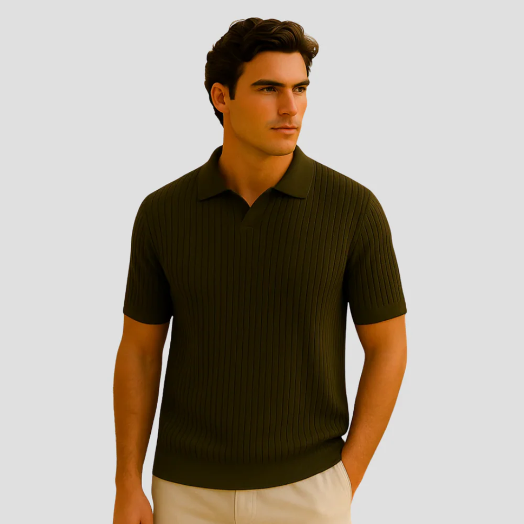 Textured Knit Collared Polo