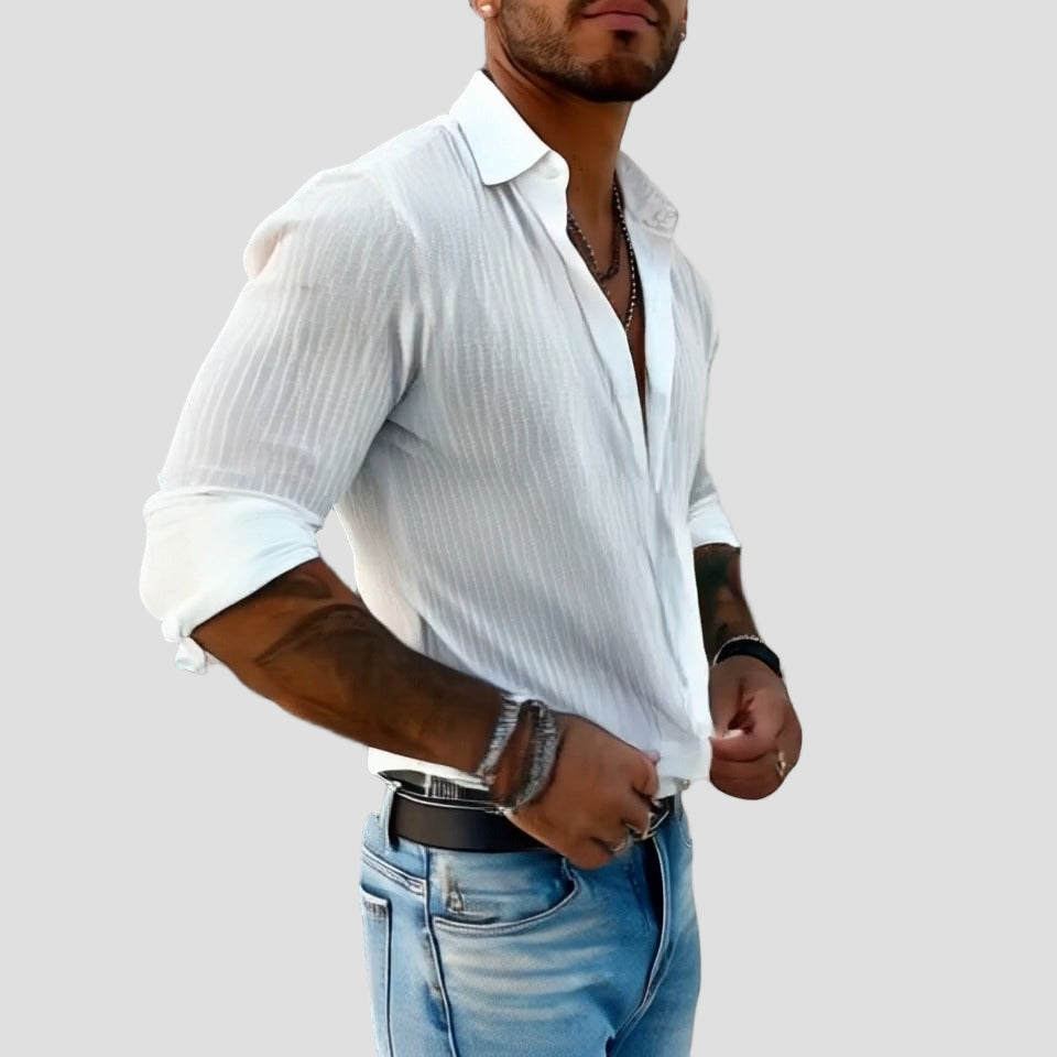 Striped Lapel Long Sleeve Shirt