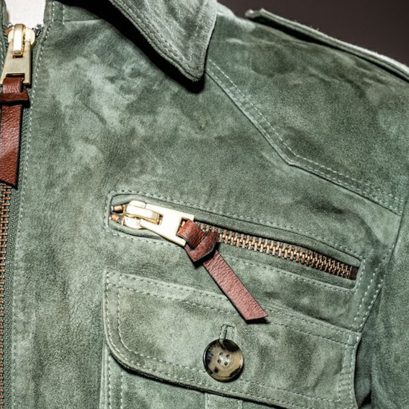 Noah | Retro Lapel Zipper Breast Pocket Suede Jacket