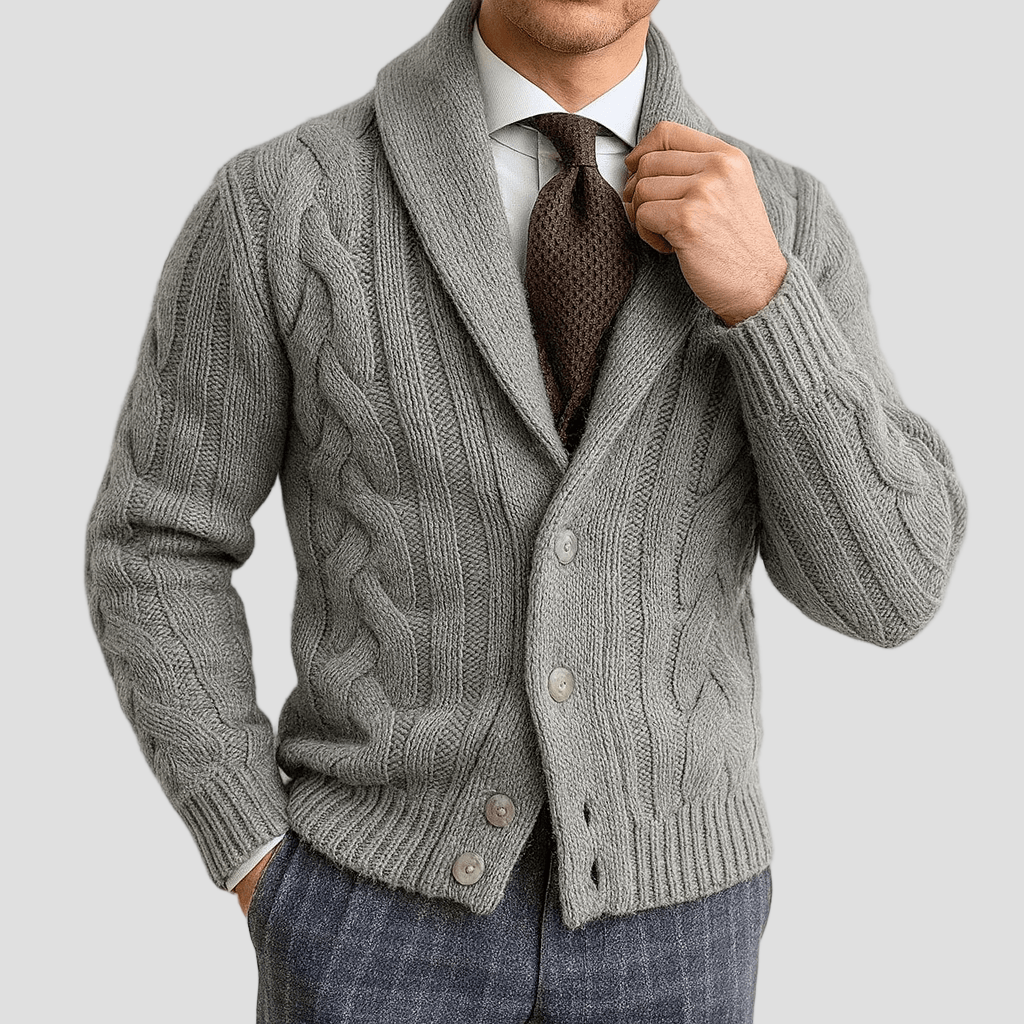 Brady | Cable-Knit Shawl Collar Cardigan