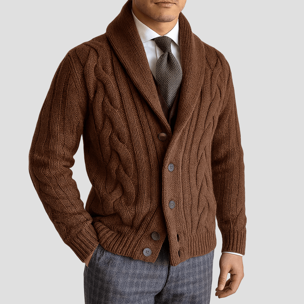 Brady | Cable-Knit Shawl Collar Cardigan