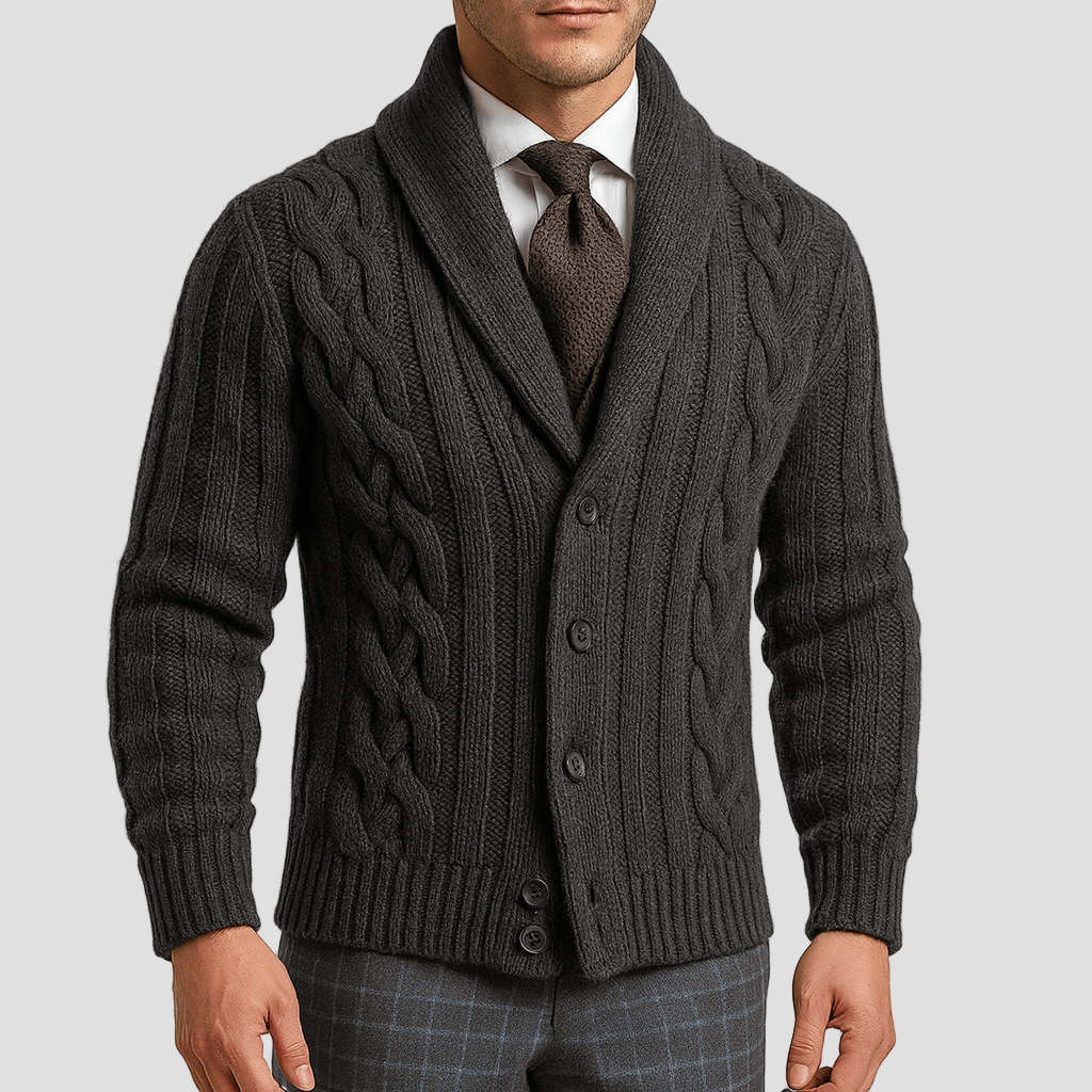 Brady | Cable-Knit Shawl Collar Cardigan