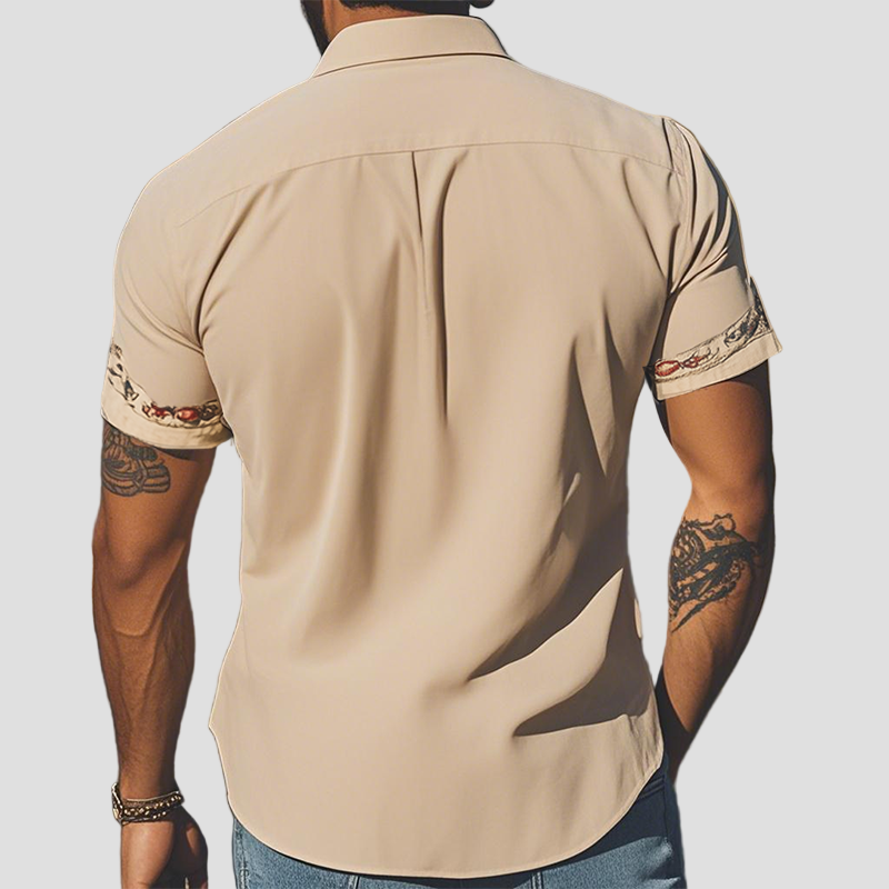 Byron | Retro Suede Embroidered Short Sleeve Shirt