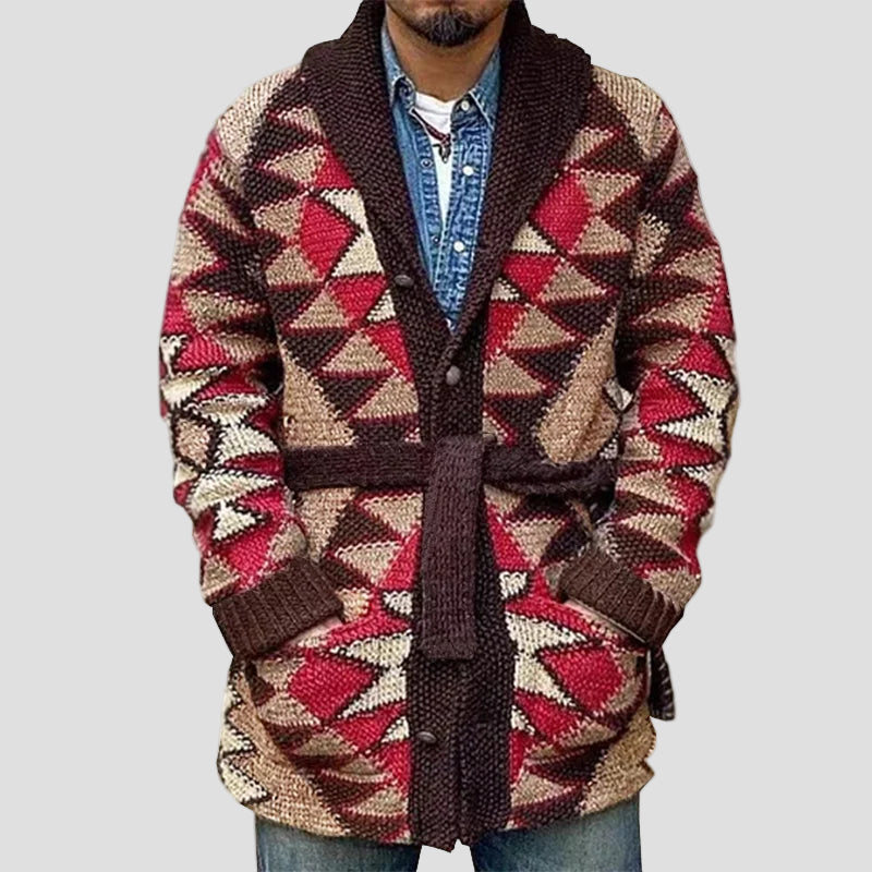 Austin | Geometric Knitted Jacquard Lace-up Cardigan