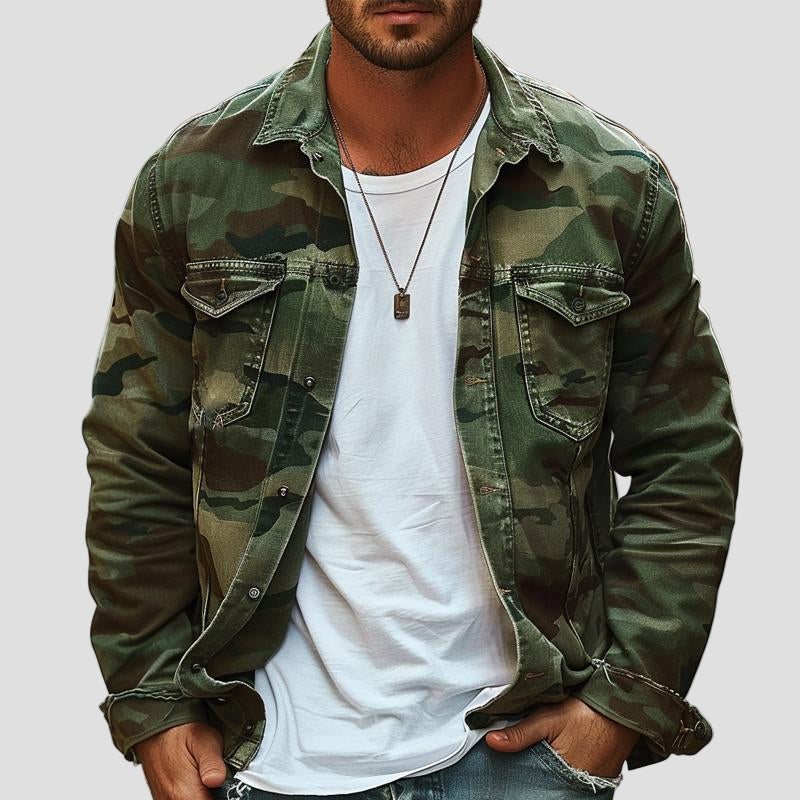 Cole | Camouflage Canvas Retro Lapel Jacket