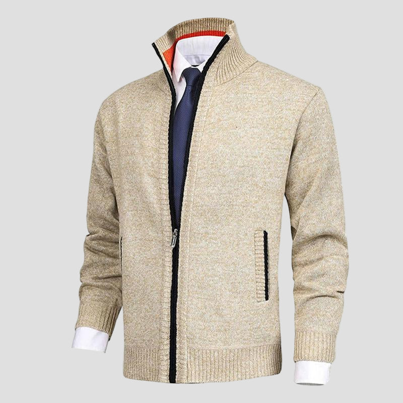 James | Solid Stand Collar Knit Cardigan