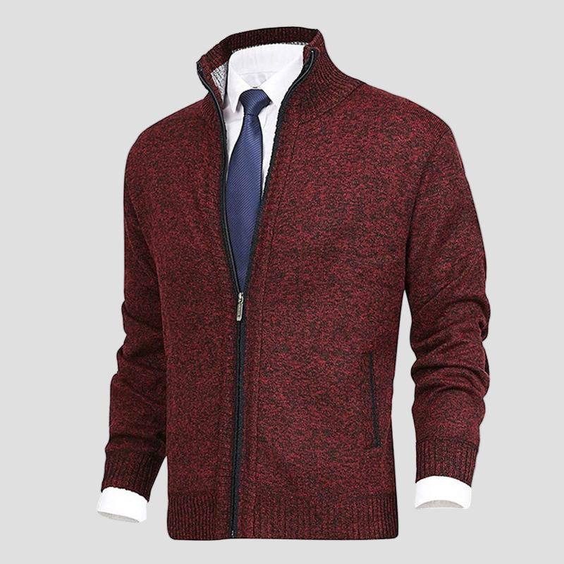 James | Solid Stand Collar Knit Cardigan