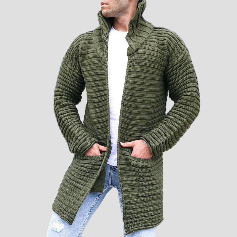 Lucas | Mid-Length Stand Collar Knit Cardigan