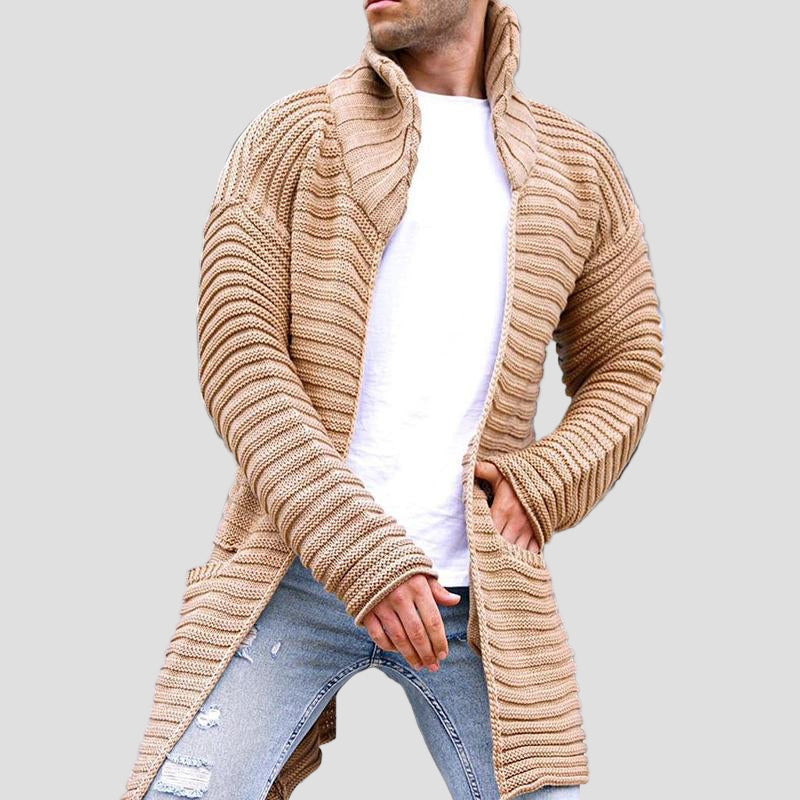 Lucas | Mid-Length Stand Collar Knit Cardigan