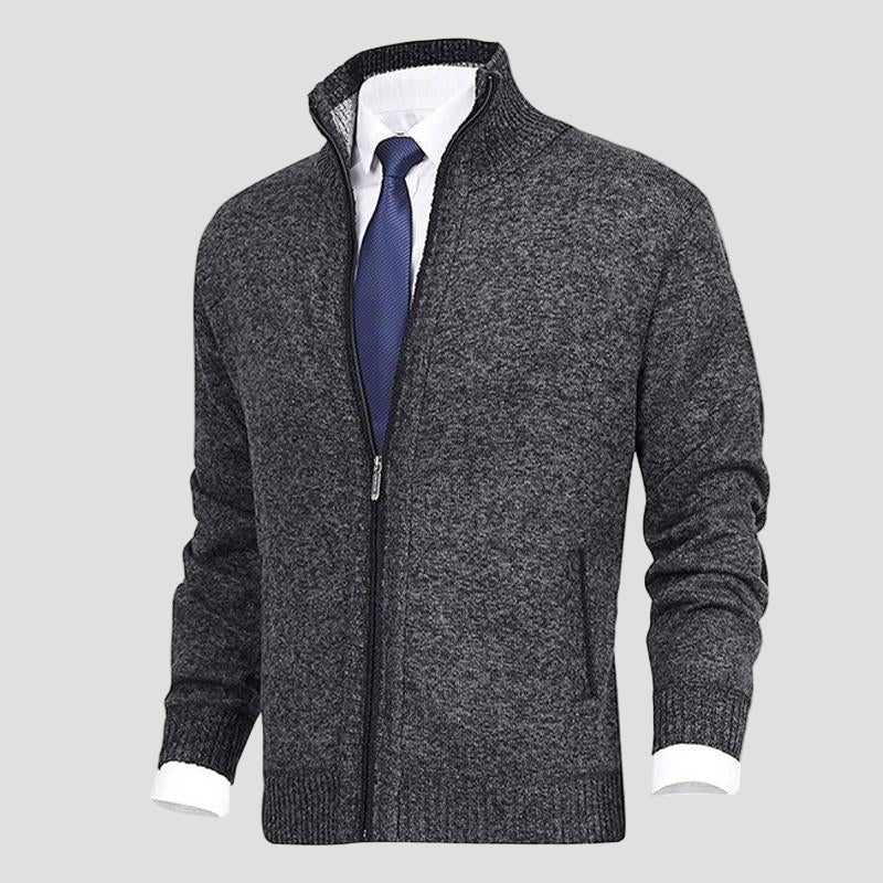 James | Solid Stand Collar Knit Cardigan