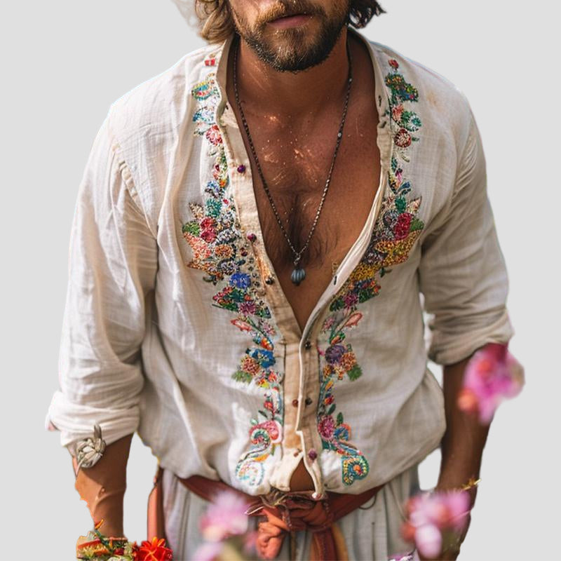 Xavier | Vintage Embroidered Long Sleeve Shirt