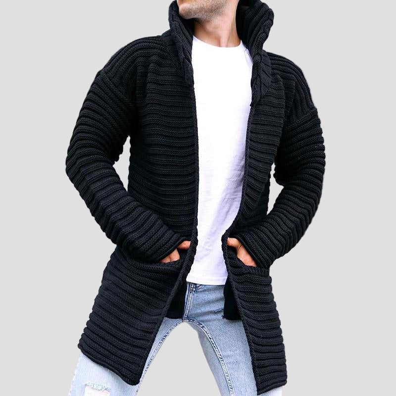 Lucas | Mid-Length Stand Collar Knit Cardigan