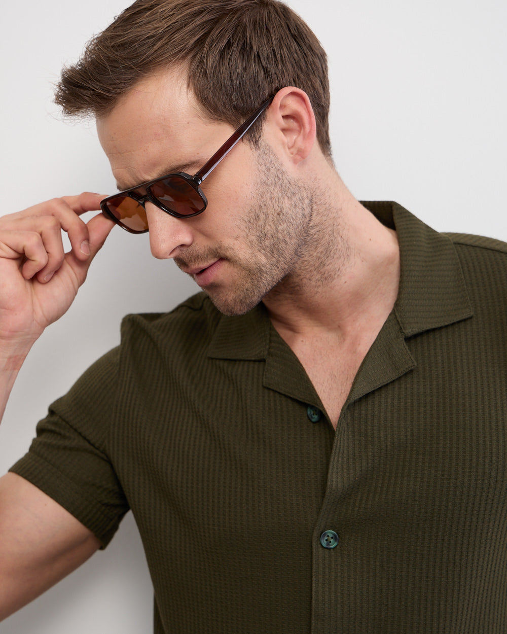 Slim Fit Short Sleeve Knitted Shirt for Men