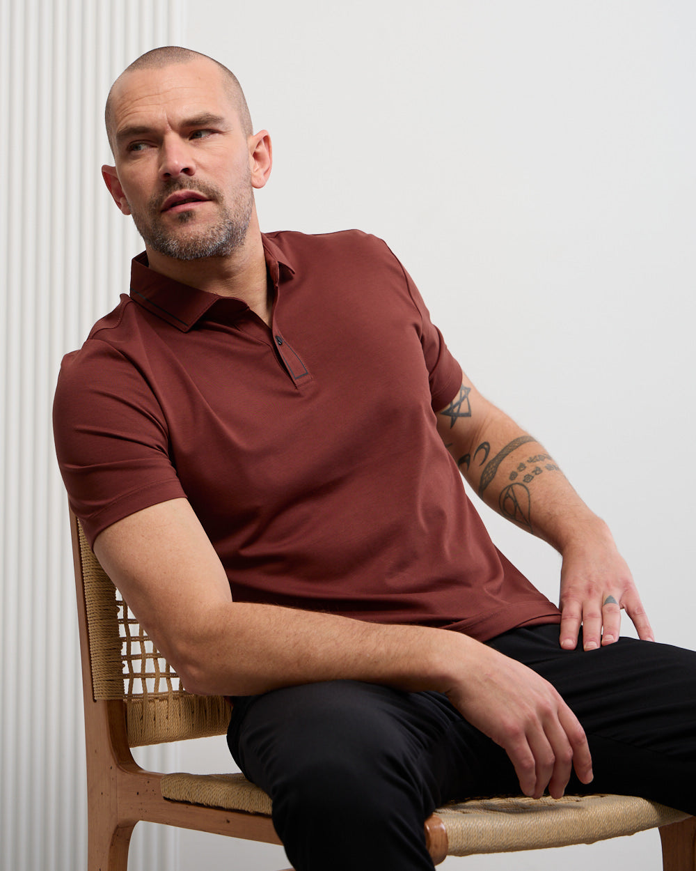 Slim Fit Short Sleeve Polo with Button Placket for Men