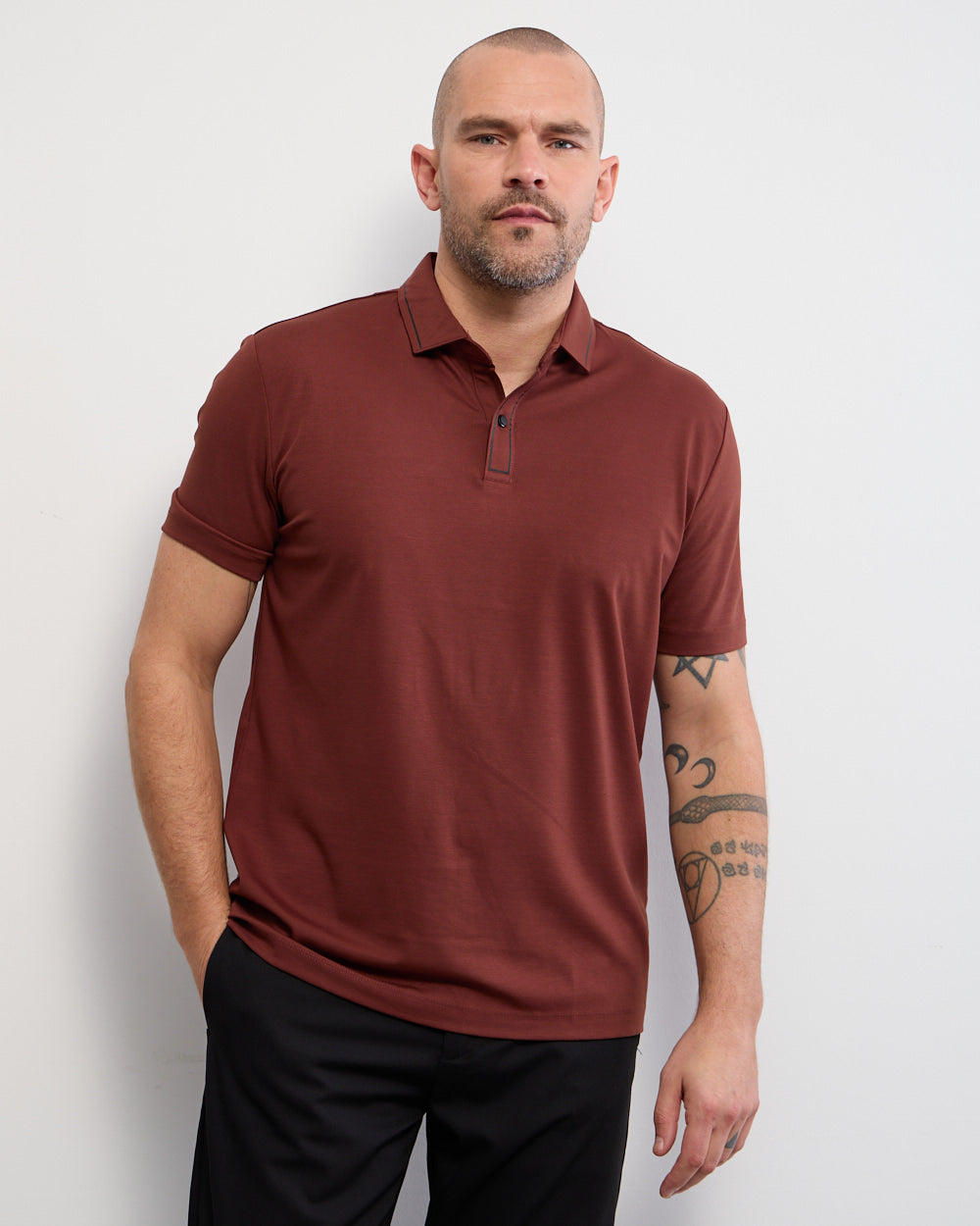 Slim Fit Short Sleeve Polo with Button Placket for Men