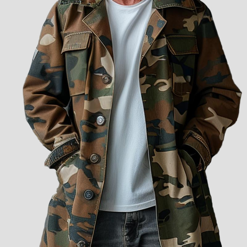 Logan | Camouflage Lapel Breast Pocket Cargo Trench Coat