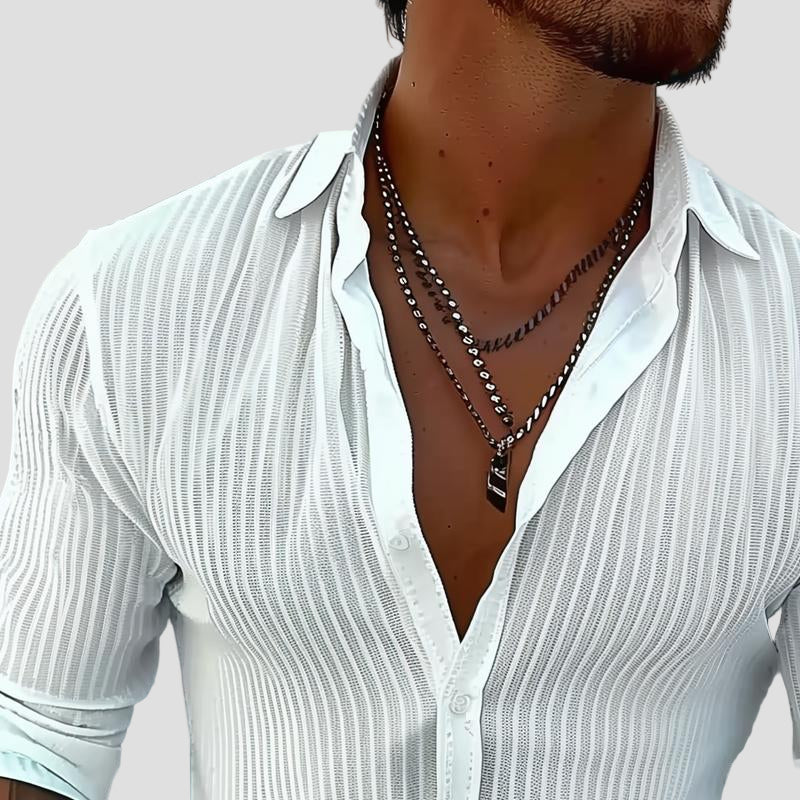Striped Lapel Long Sleeve Shirt