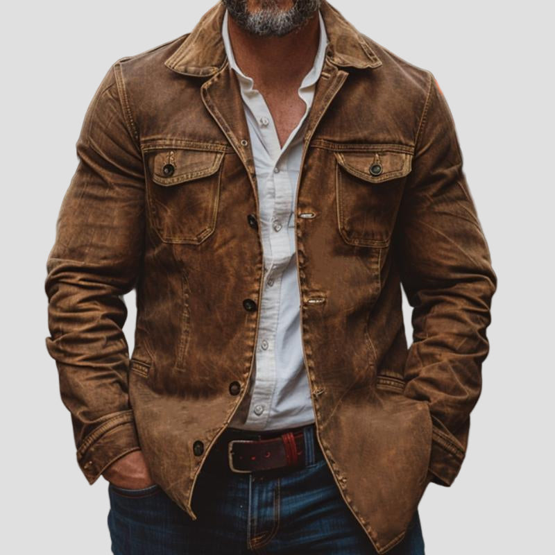 Caleb | Vintage Heavy Washed Leather Lapel Multi-Pocket Work Jacket