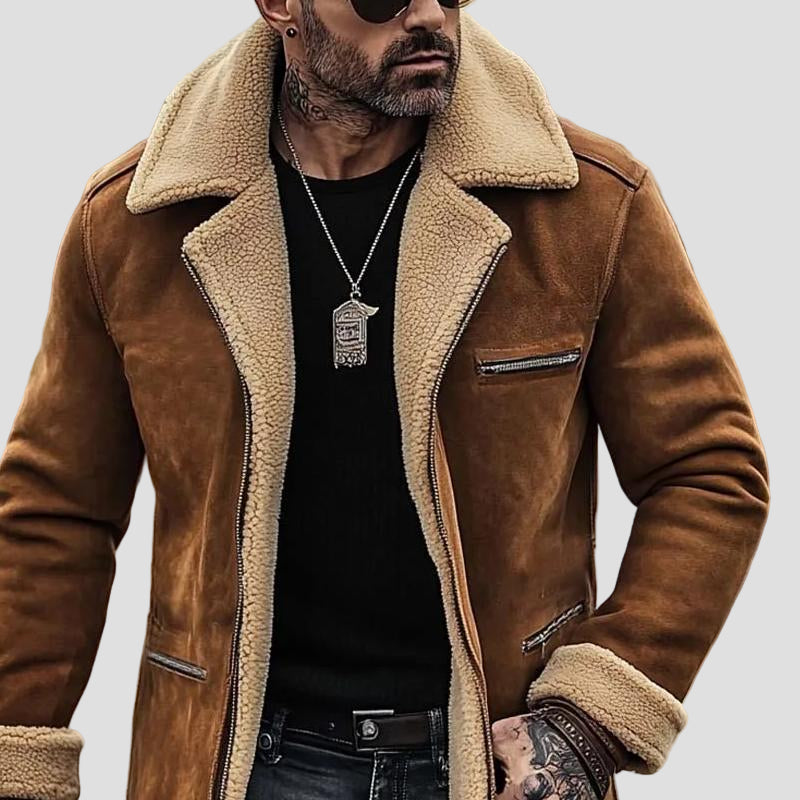 Garrett | Fleece Suede Lapel Suede Single-Breasted Multi-Pocket Coat