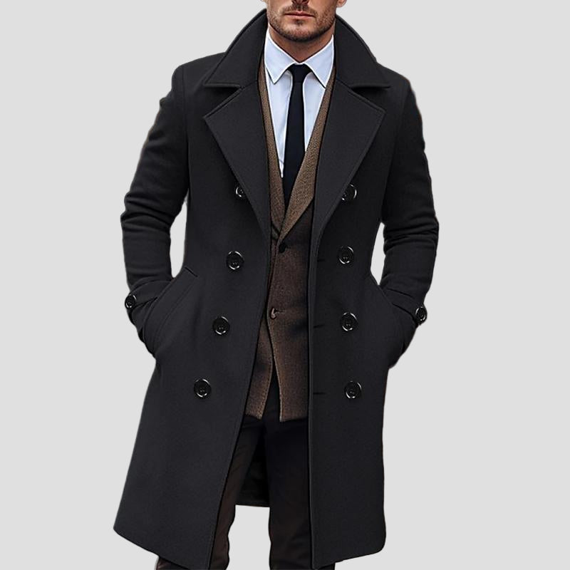 Carter | Solid Notch Lapel Double-Breasted Long Coat