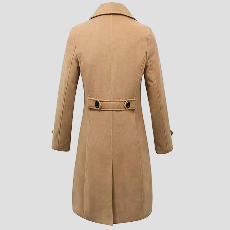 Carter | Solid Notch Lapel Double-Breasted Long Coat
