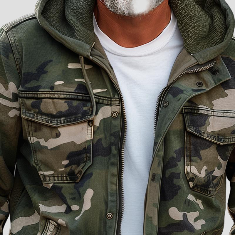 Hunter | Camouflage Hooded Multi-Pocket Zip Cargo Jacket